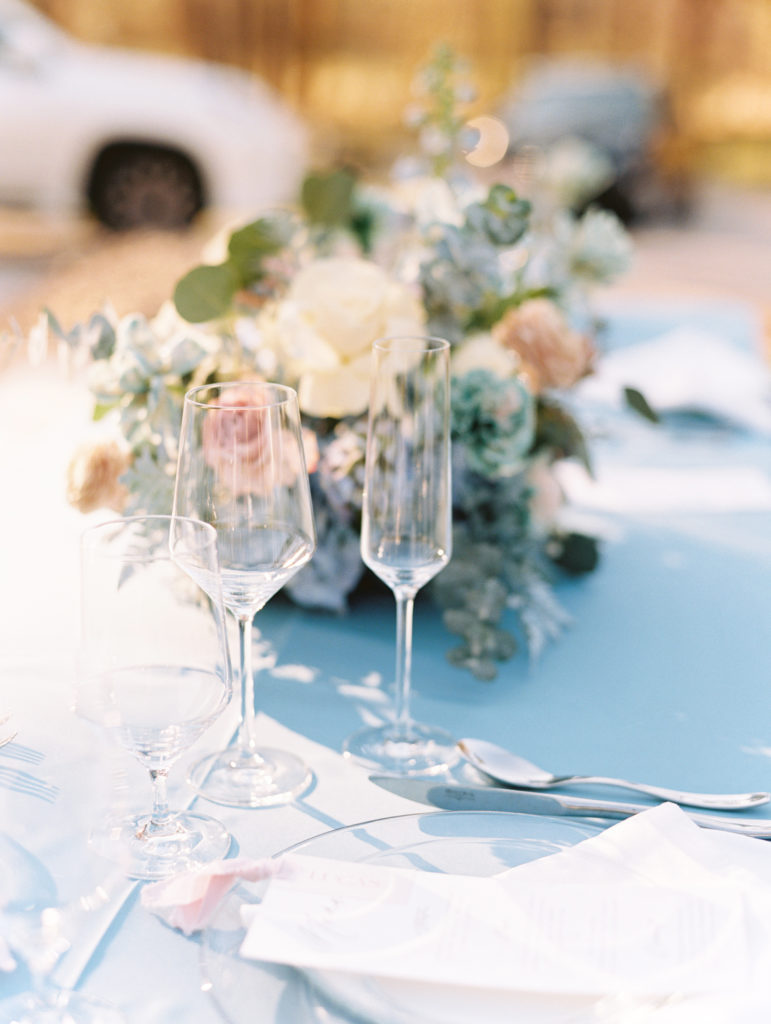 wedding table setting with glassware