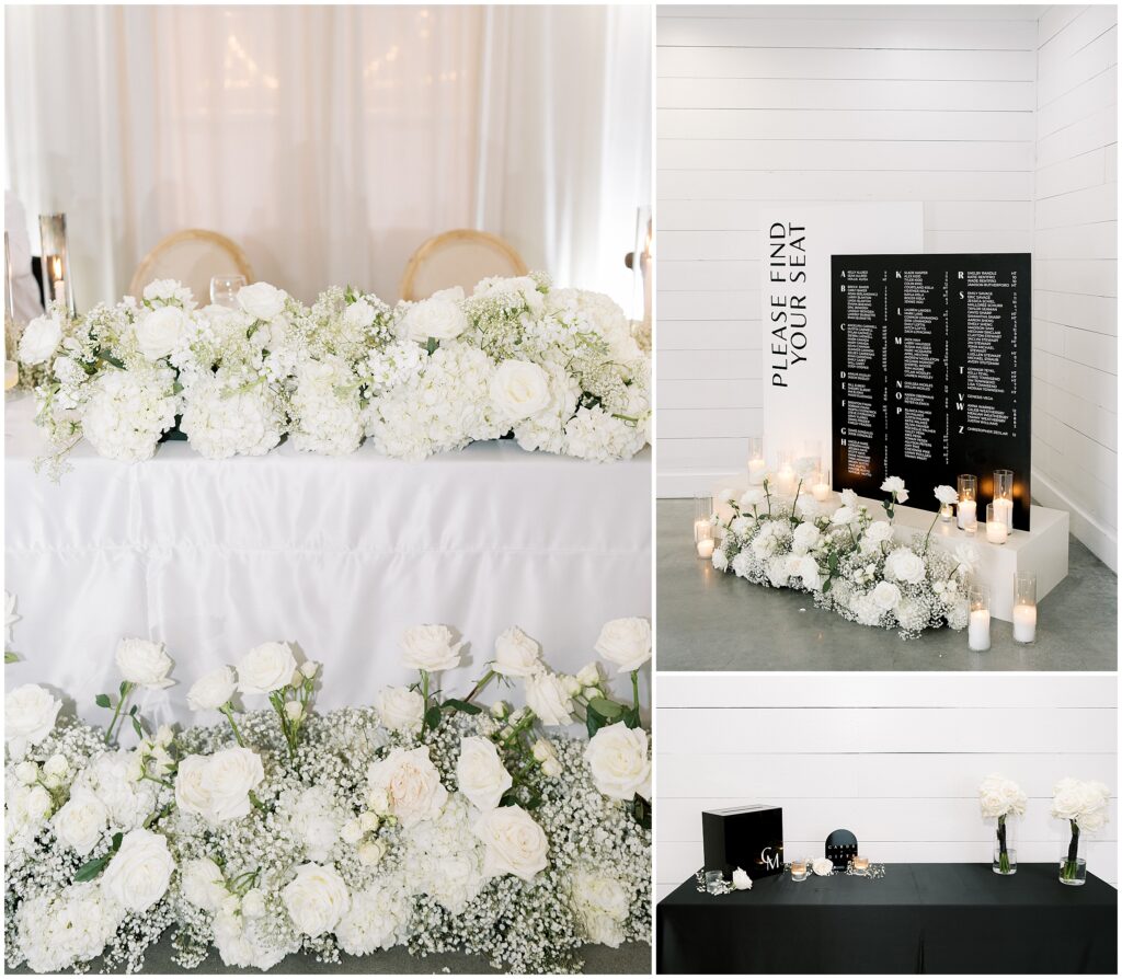 escort card display and sweetheart table 