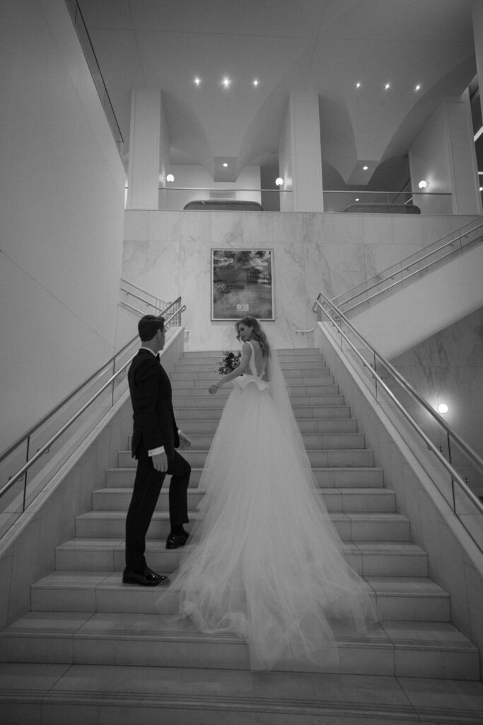 high-end houston hotel wedding, bride and groom portrait